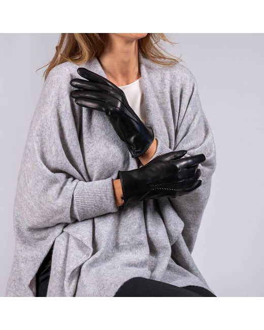 Black Accessories Black Ladies Hand Stitched Cashmere Lined Leather Gloves