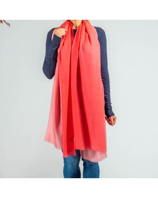 Black Accessories Red Sunset Coral Shaded Cashmere And Silk Wrap