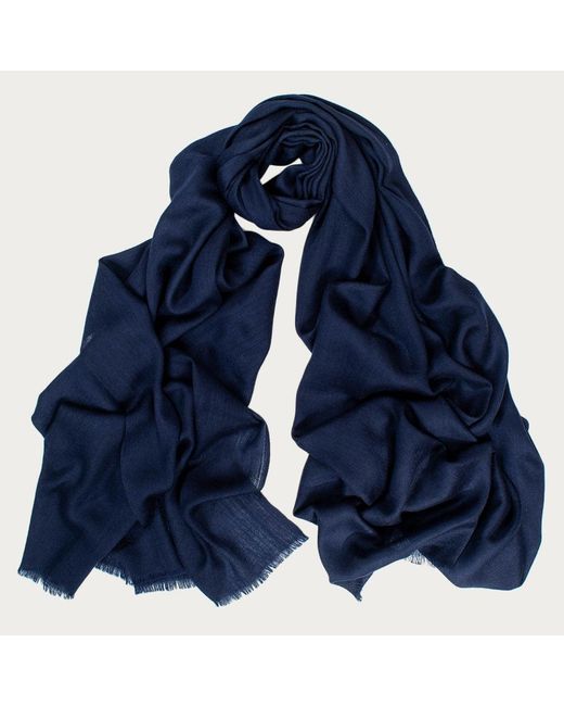 Black Blue Classic Navy Silk And Wool Scarf for men
