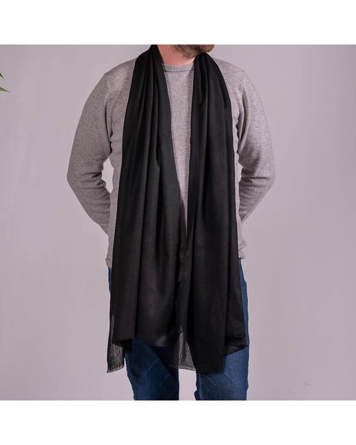 Black Black Classic Silk And Wool Scarf for men