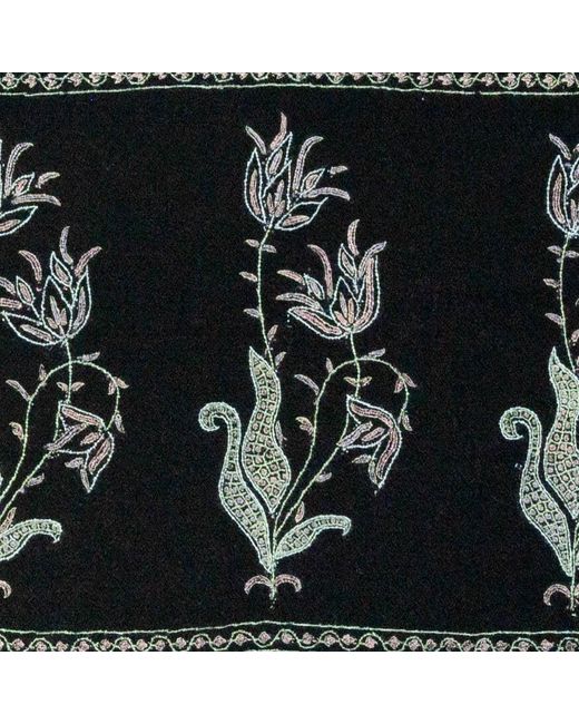 Black Black Hand Embroidered Pashmina Cashmere Shawl - Tulips