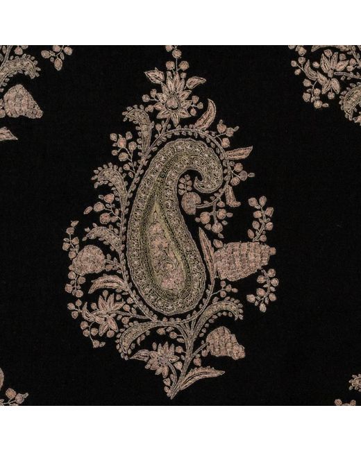 Black Black Hand Embroidered Pashmina Cashmere Shawl - Paisley