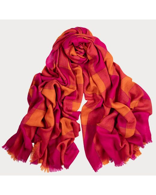 Black Red Hot Pink And Orange Hand Woven Check Cashmere Ring Shawl