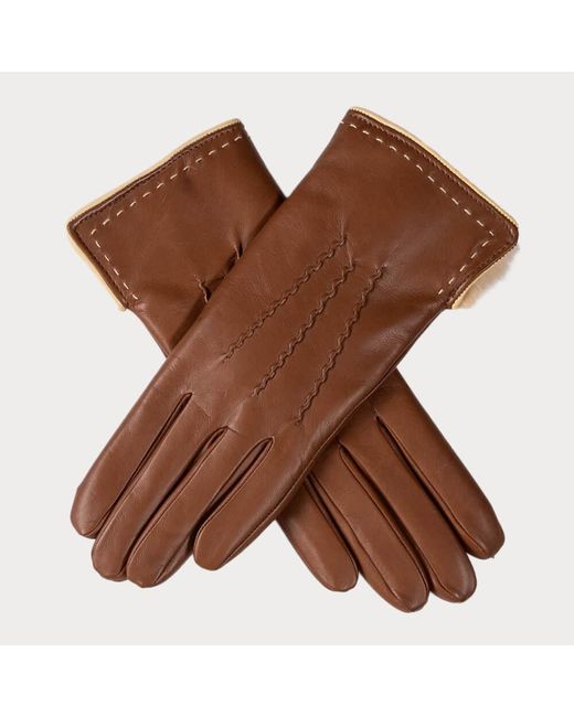 Black Hazelnut Brown And Cream Rabbit Fur Lined Leather Gloves