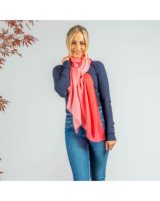 Black Accessories Red Sunset Coral Shaded Cashmere And Silk Wrap