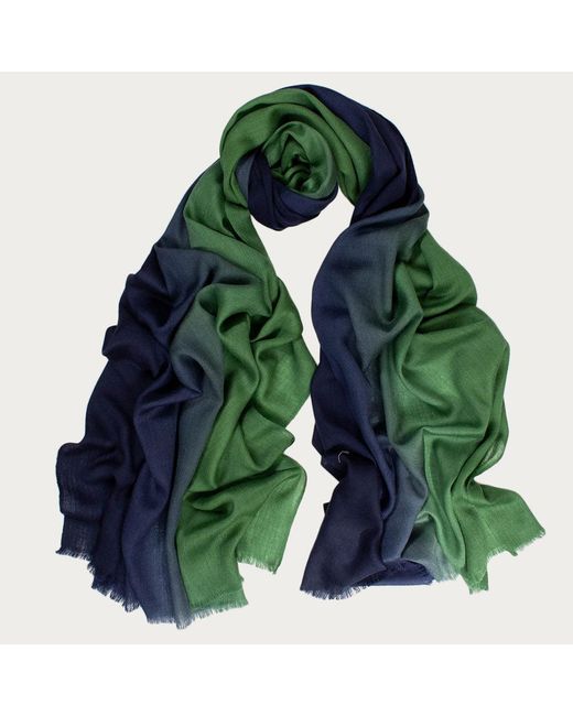 Black Classic Navy To Green Fine Wool And Silk Scarf for men