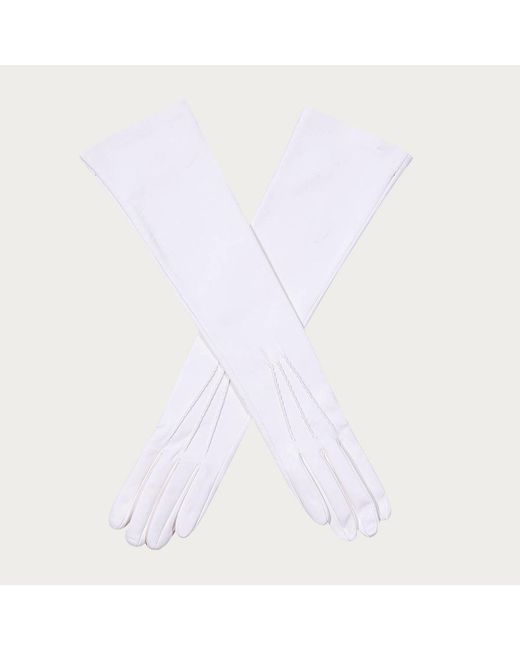 Black Accessories White Long Silk Lined Leather Gloves