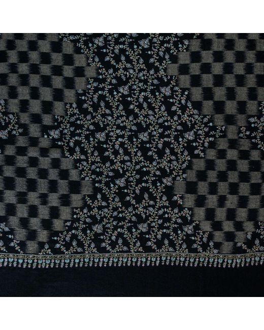 Black Black Hand Embroidered Pashmina Cashmere Shawl - Ikat