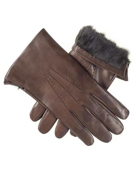 Black Men's Brown Rabbit Fur Lined Leather Gloves for Men Lyst