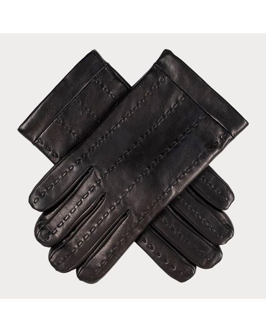 Black Accessories Black 'Stitch Lines' Cashmere Lined Leather Gloves