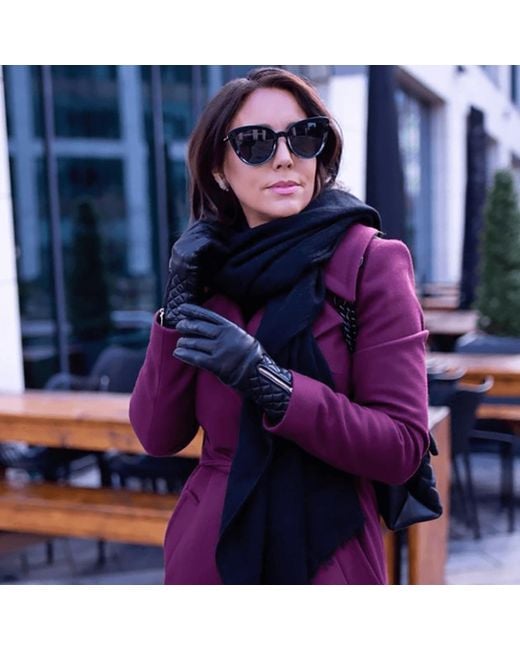 Black Accessories Black Leather Quilted Gloves With Cashmere Lining