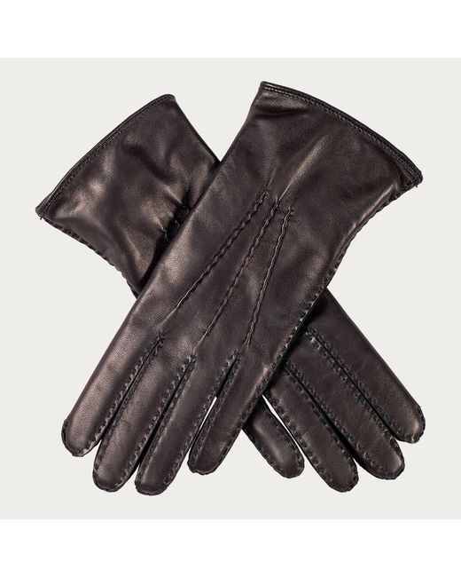 Black Accessories Black Ladies Hand Stitched Cashmere Lined Leather Gloves