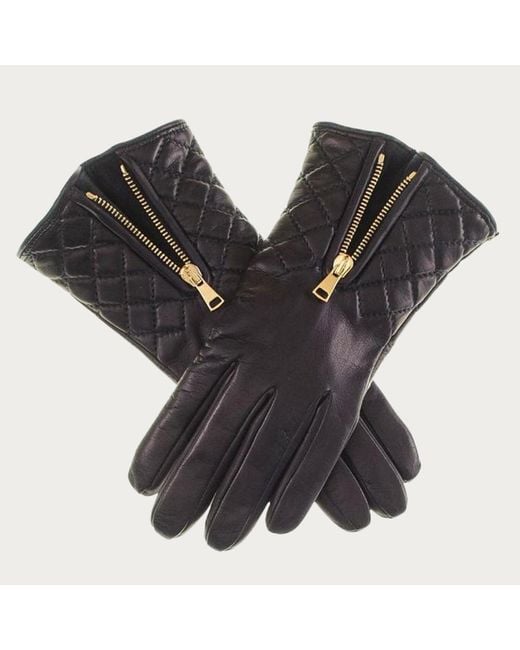 Black Accessories Black Leather Quilted Gloves With Cashmere Lining