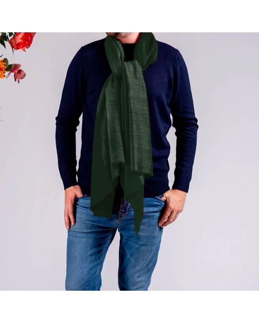Black Blue Classic Forest Green Silk And Wool Scarf for men