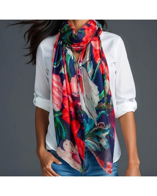 Black Accessories Red The Liberty Print Floral Quartet- Dancing Poppies Cashmere And Silk Wrap