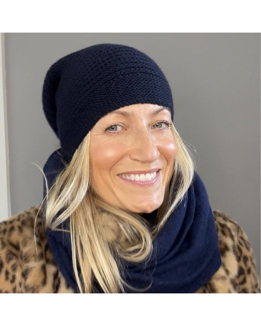 Black Accessories Blue Cashmere Slouch Beanie