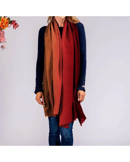 Black Red Russet To Caramel Shaded Cashmere And Silk Wrap