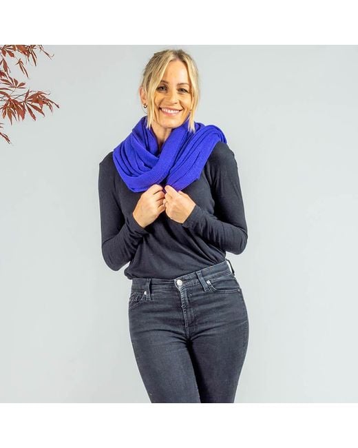 Black Accessories Blue Oversized Iris Cashmere Knit Scarf