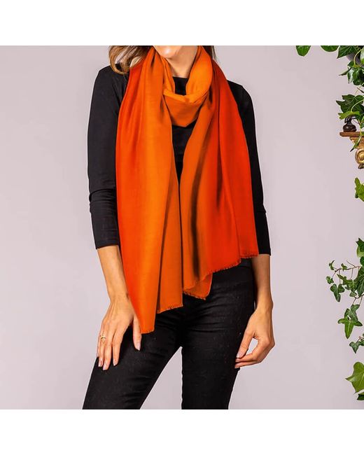 Black Tiger Orange To Flame Shaded Cashmere And Silk Wrap
