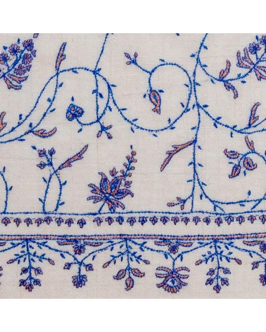 Black Hand Embroidered Pashmina Cashmere Shawl - Blue Floral