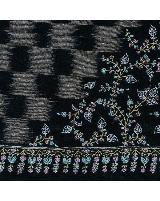 Black Black Hand Embroidered Pashmina Cashmere Shawl - Ikat