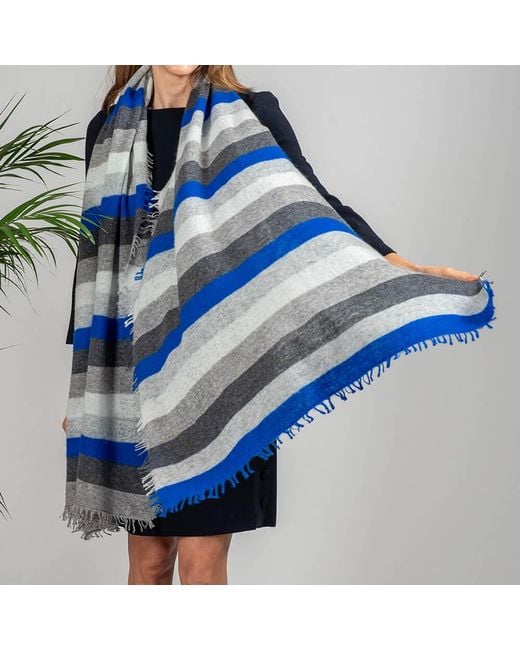 Black Accessories Blue Greys And Striped Knitted Cashmere Scarf