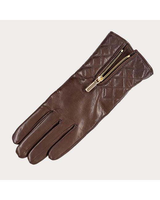 Black Accessories Brown Havana Quilted Leather Gloves With Cashmere Lining