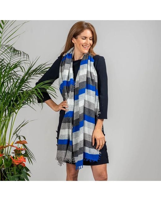 Black Accessories Blue Greys And Striped Knitted Cashmere Scarf