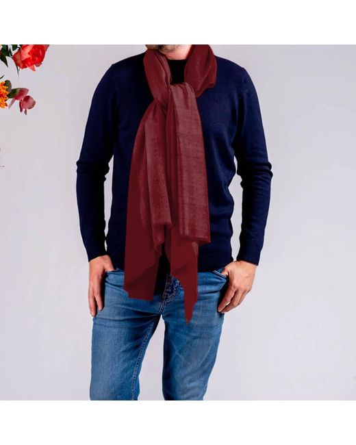 Black Blue Classic Burgundy Silk And Wool Scarf for men