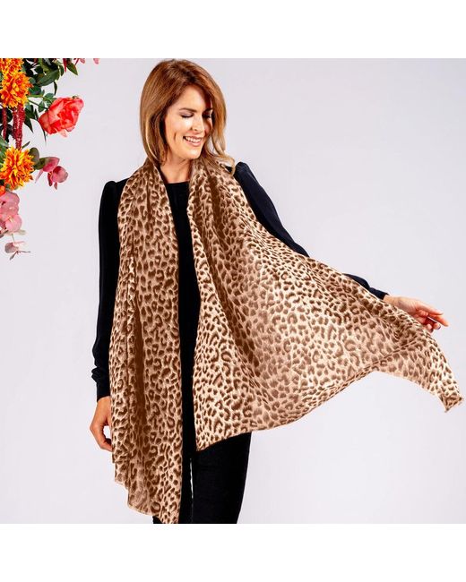 Black Black Caramel Leopard Print Cashmere And Silk Scarf