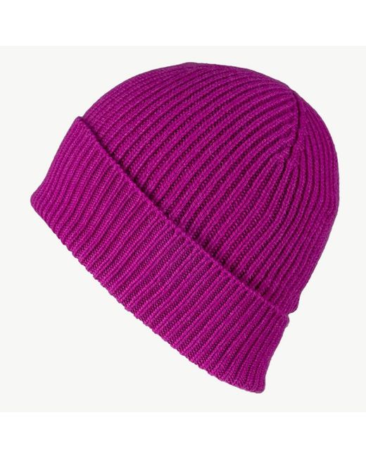Black Accessories Purple Fuchsia Rib Knit Cashmere Beanie