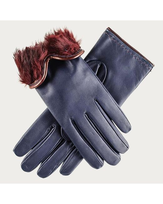 Black Blue Navy And Burgundy Rabbit Fur Lined Leather Gloves