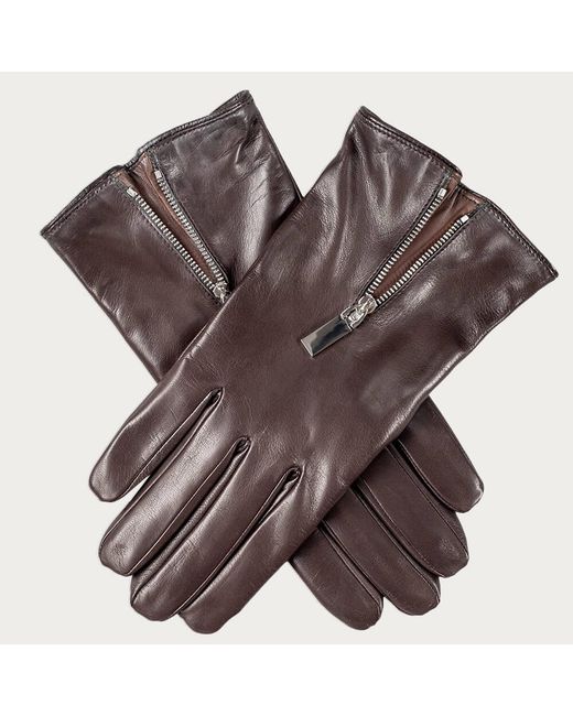 Black Accessories Brown Dark And Hazelnut Leather Gloves With Zip Detail