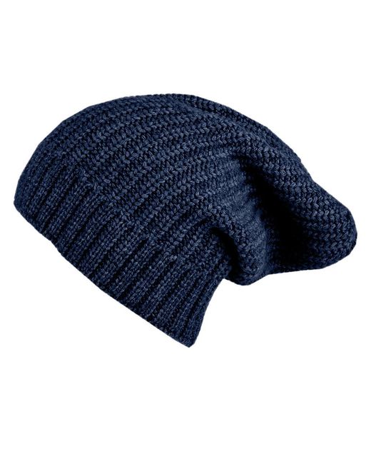 Black Ribbed Denim Blue Cashmere Slouch Beanie Hat