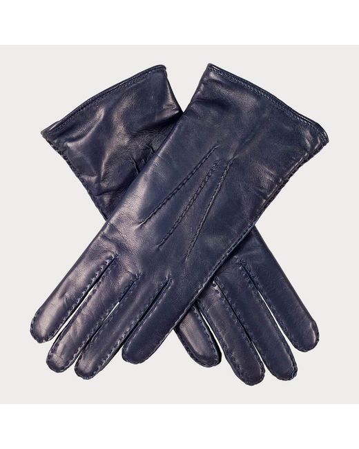 Black Accessories Blue Ladies Hand Stitched Cashmere Lined Leather Gloves