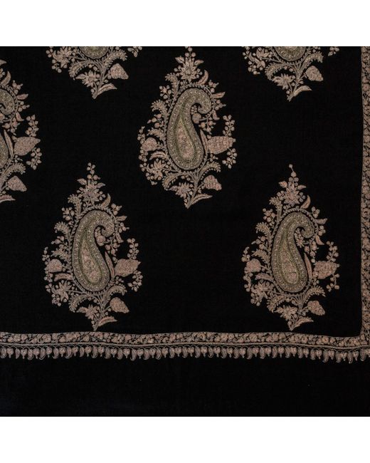 Black Black Reserved: Hand Embroidered Pashmina Cashmere Shawl - Paisley