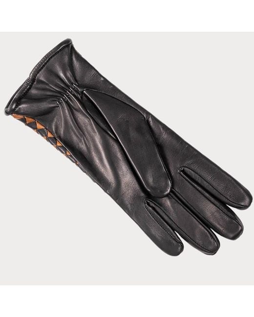 Black Brown And Camel Woven Leather Gloves - Cashmere Lined