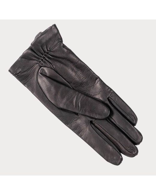 Black Black Ladies Leather Flower Gloves - Silk Lined