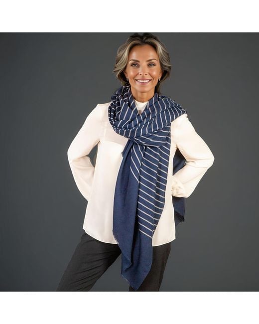 Black Accessories Blue Pinstripe Pashmina Cashmere Shawl