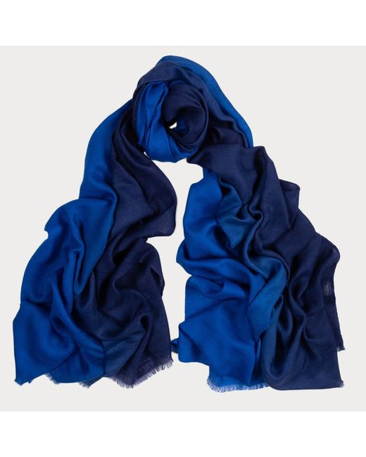 Black Blue Navy To Sapphire Shaded Cashmere And Silk Wrap