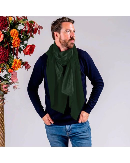Black Blue Classic Forest Green Silk And Wool Scarf for men