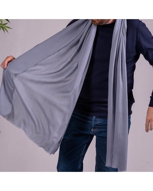 Black Blue Classic Grey Silk And Wool Scarf for men