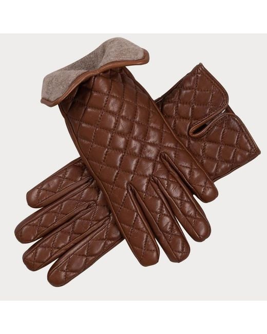 Black Accessories Brown Hazelnut Quilted Cashmere Lined Leather Gloves