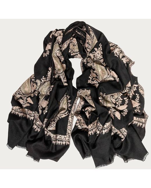Black Black Reserved: Hand Embroidered Pashmina Cashmere Shawl - Paisley