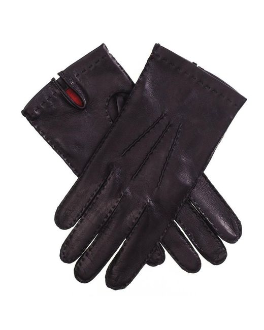 Black Black Men's Silk Lined Leather Gloves for men