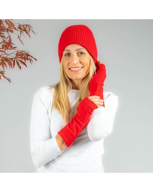 Black Accessories Red Ruby Rib Knit Cashmere Beanie