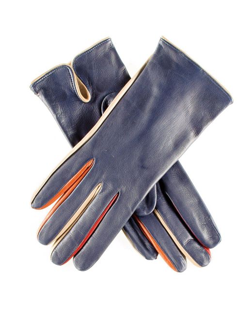 Black.co.uk Navy Leather Gloves With Multi Tone Detail Silk Lined in Blue Lyst