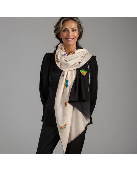 Black Accessories Black Hand Embroidered Pashmina Shawl