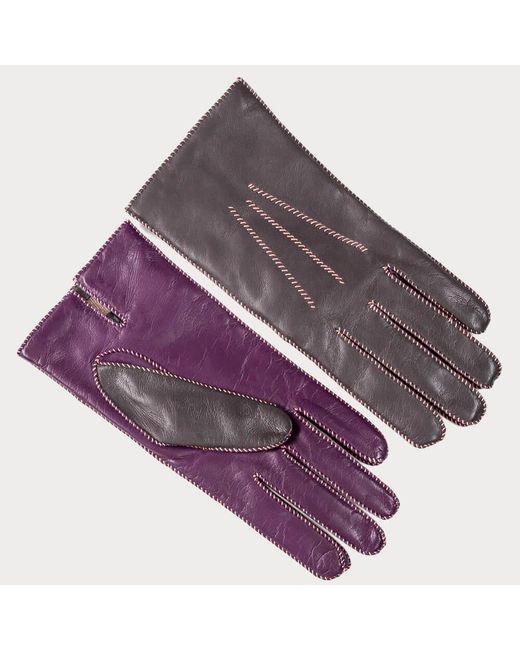 Black Antique Pewter & Royal Purple Leather Gloves - Cashmere Lined