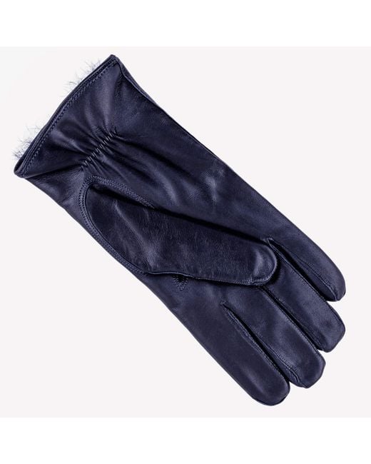 Black Accessories Blue Rabbit Fur Lined Leather Gloves